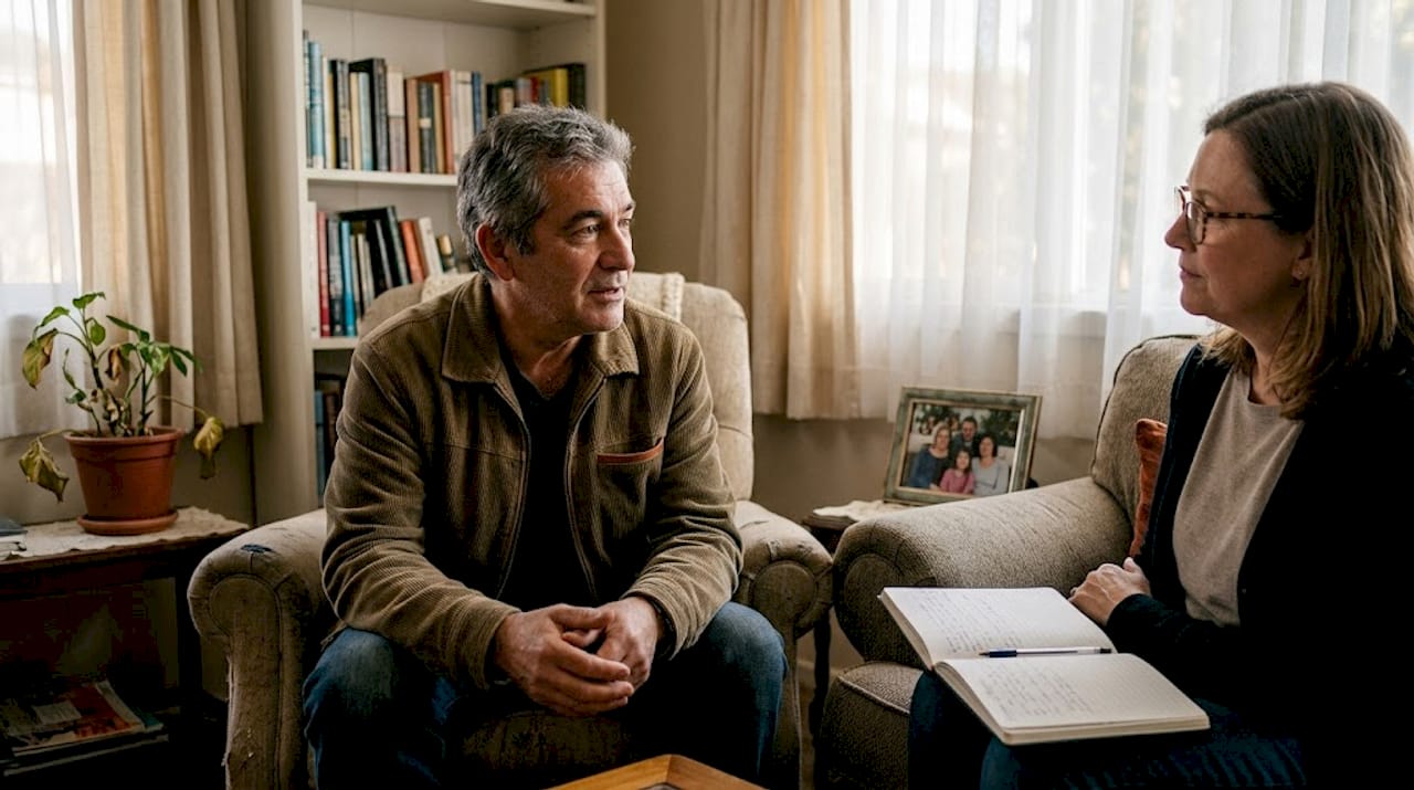 Therapist compassionately listens in casual setting