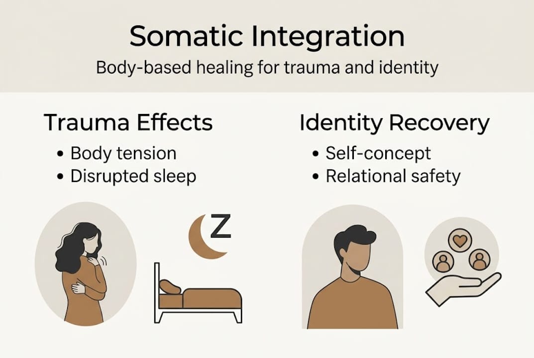 Infographic showing somatic effects and identity recovery