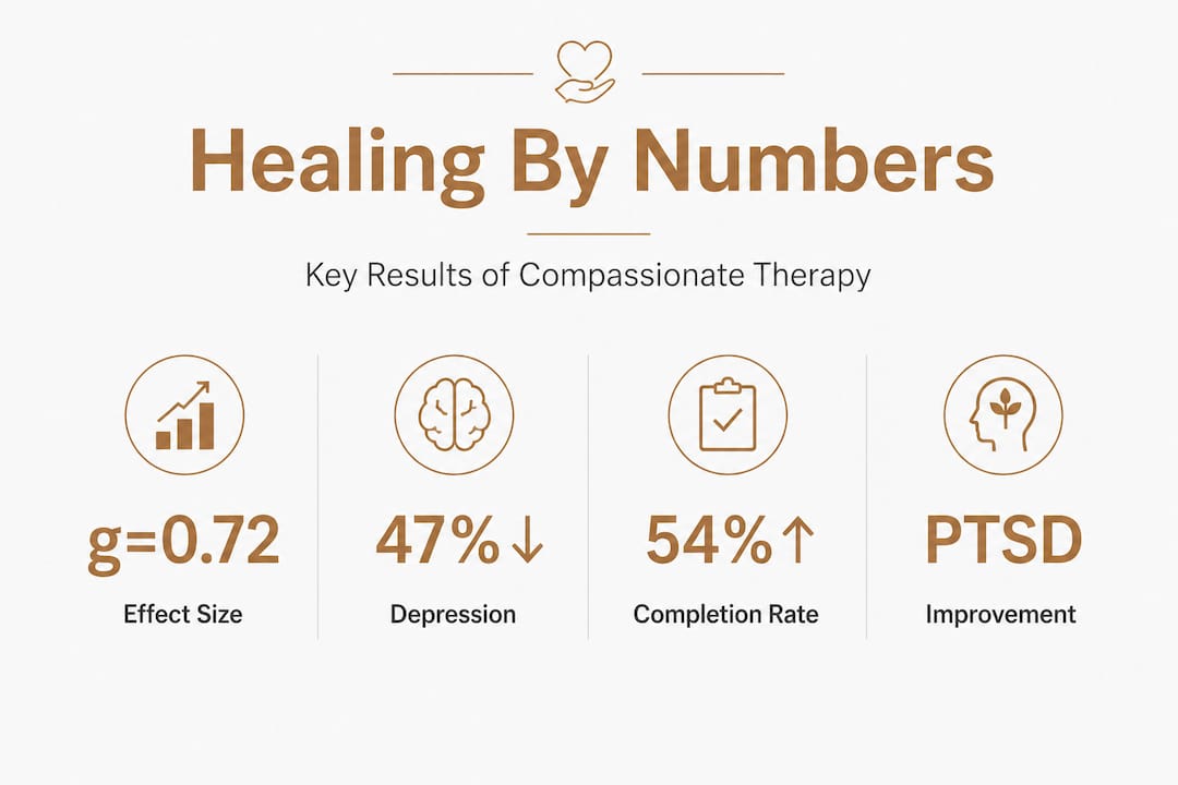 Infographic with healing stats for compassionate therapy