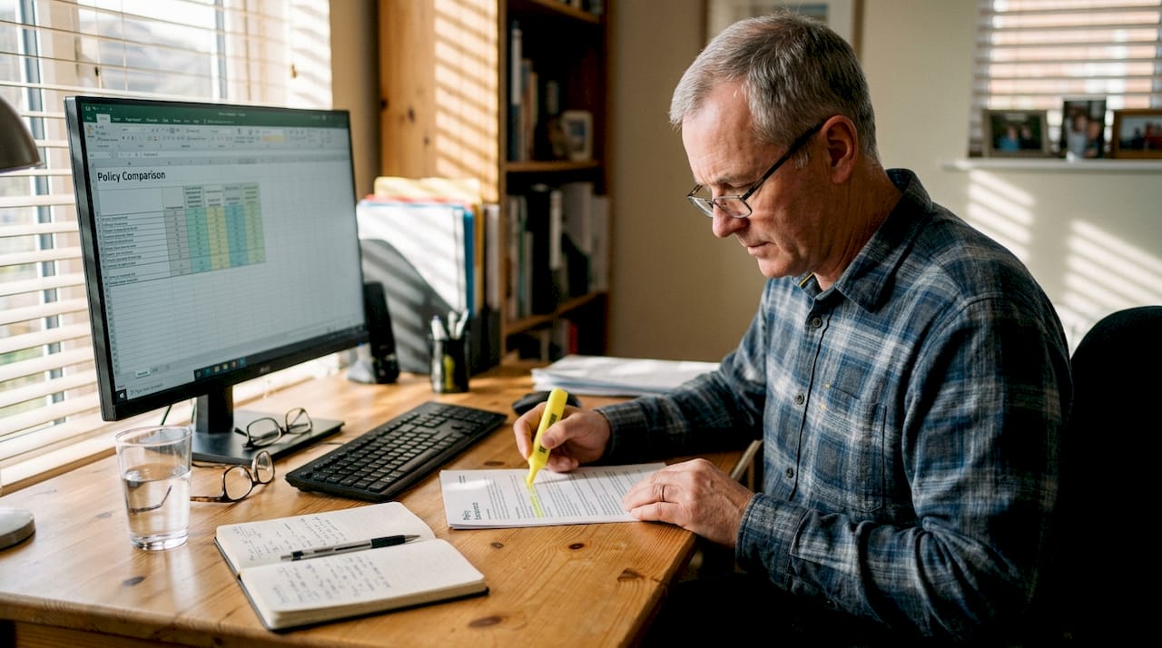 Man reviewing insurance comparison documents