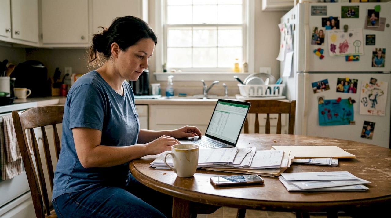 Woman reviewing health insurance paperwork at home