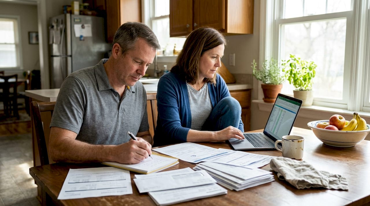 Couple reviewing health insurance documents at home