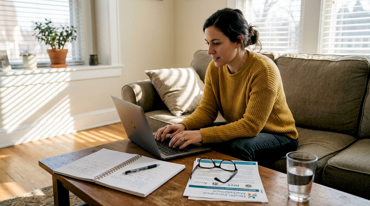 Woman signing up for health insurance online