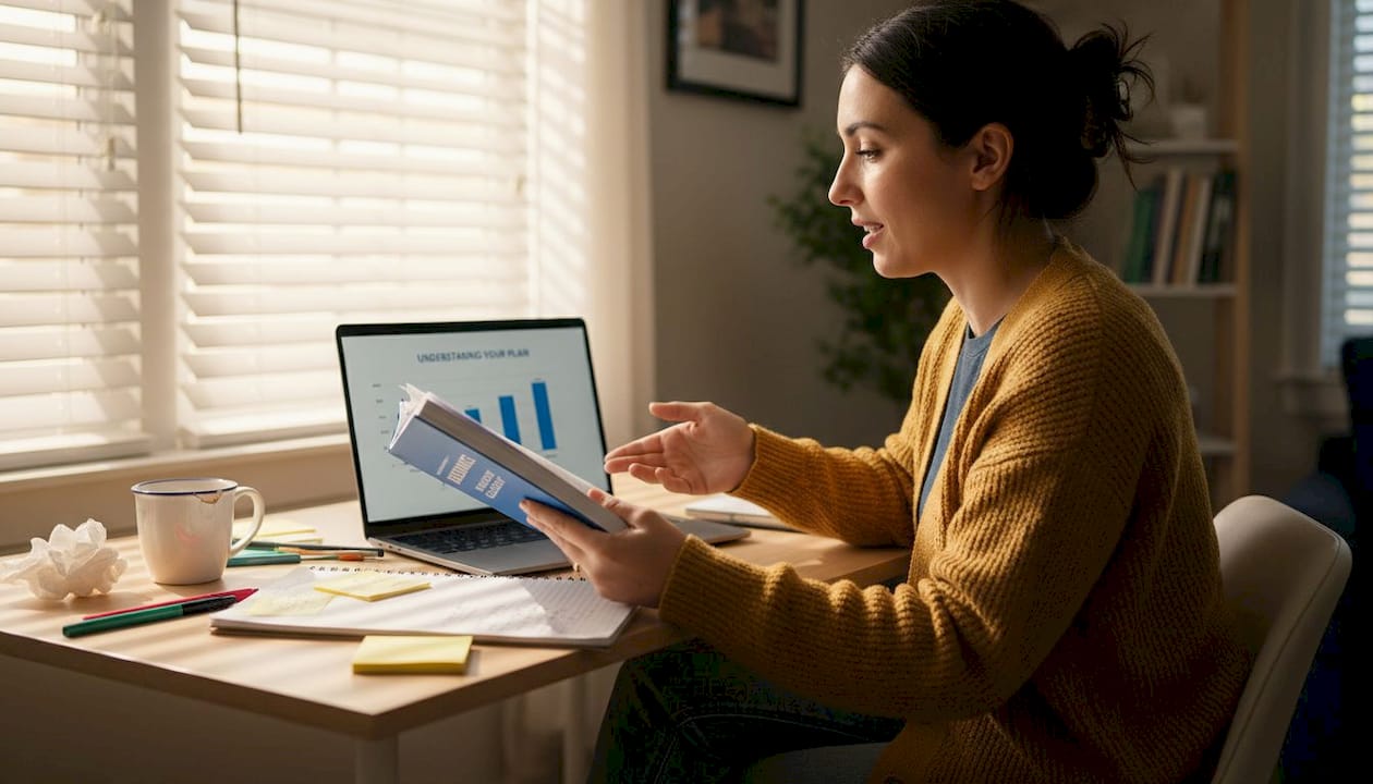 Parent comparing health insurance glossary terms