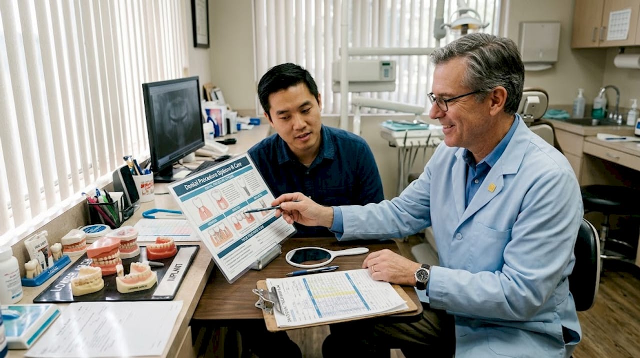 Dentist explaining options to patient in office