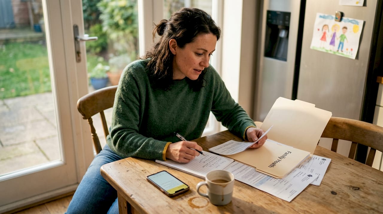 Woman organizing family health records
