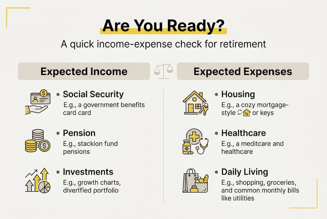 Infographic on retirement readiness income vs expenses