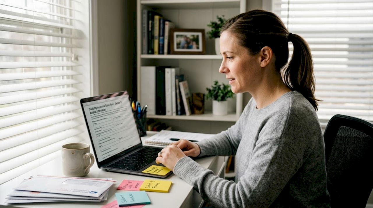 Woman reviewing disability insurance documents