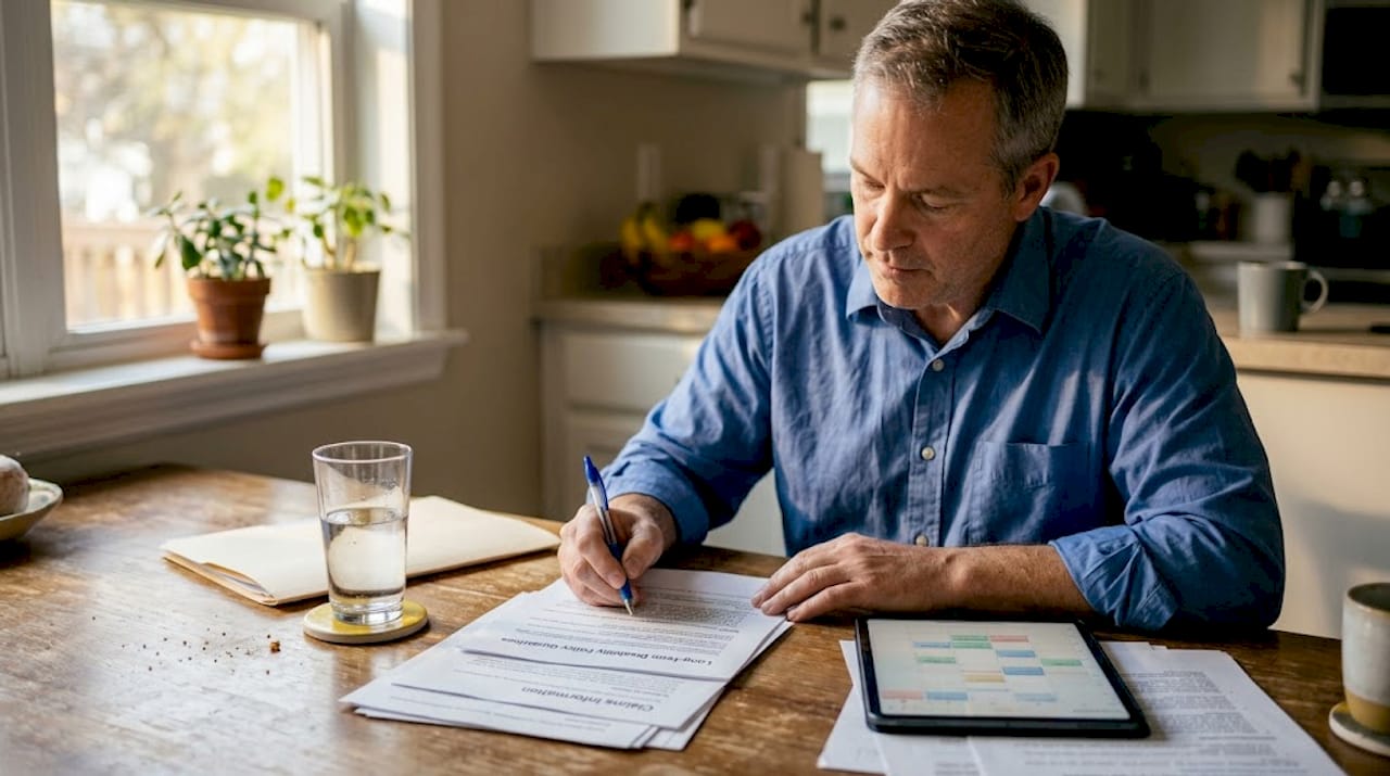 Man handling long term disability documents