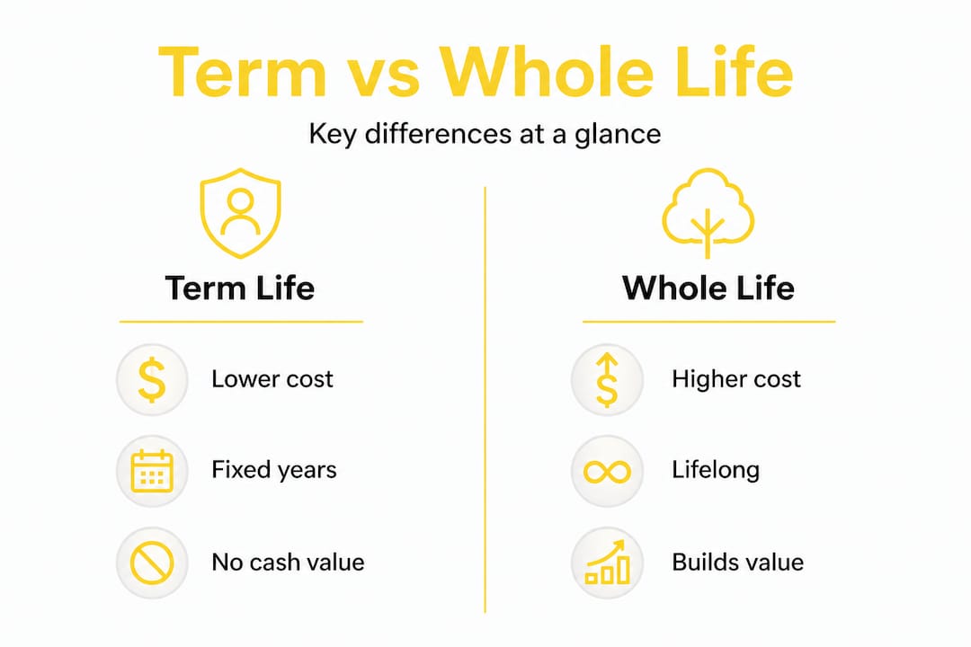 Infographic comparing term and whole life insurance
