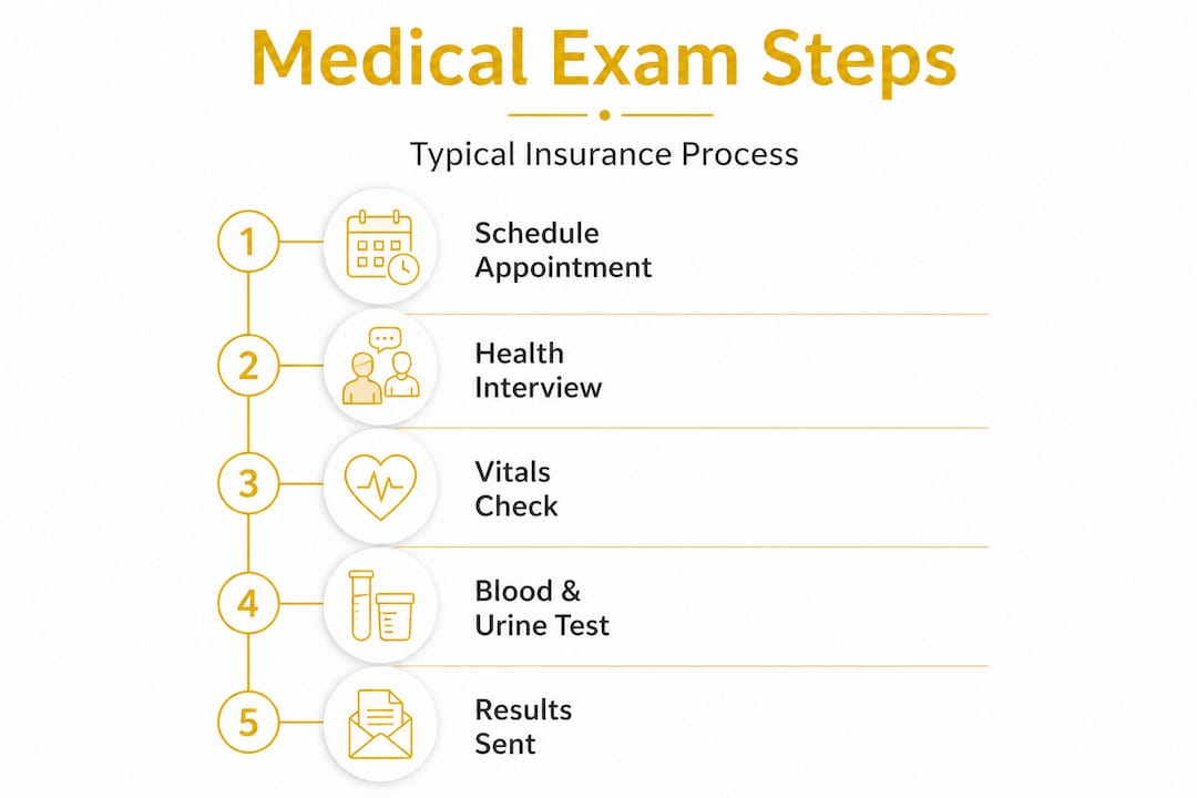 Infographic showing steps in life insurance medical exam