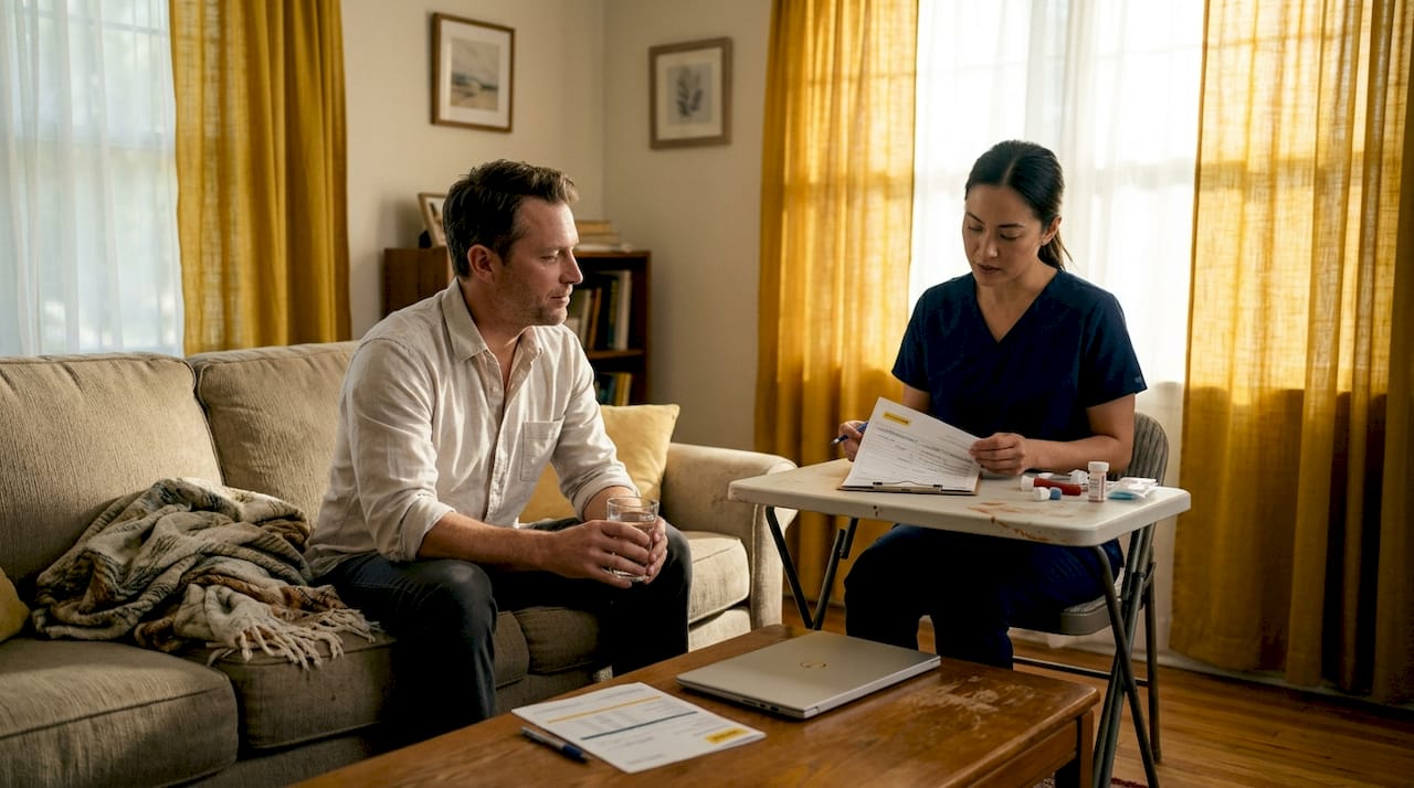 Nurse prepares life insurance medical exam at home