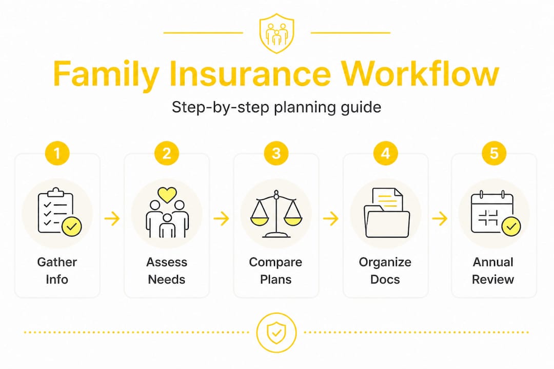 Family insurance planning step-by-step infographic