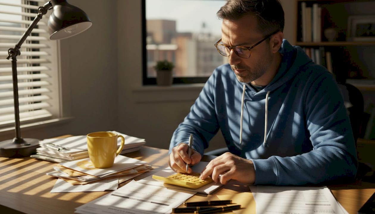 Man figuring total yearly health insurance cost