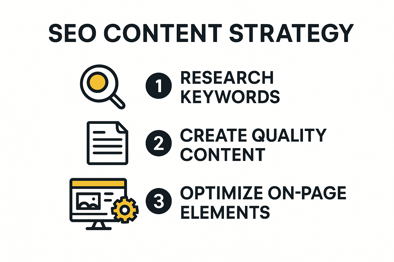 Infographic showing five steps to effective SEO content strategy