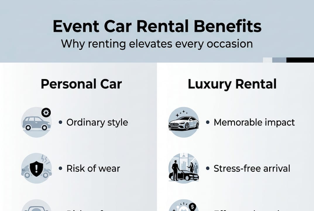 Infographic comparing car rental event benefits