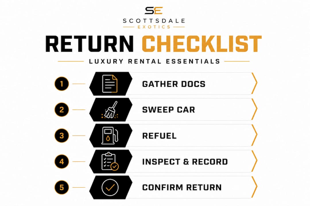 Infographic listing luxury rental car return steps