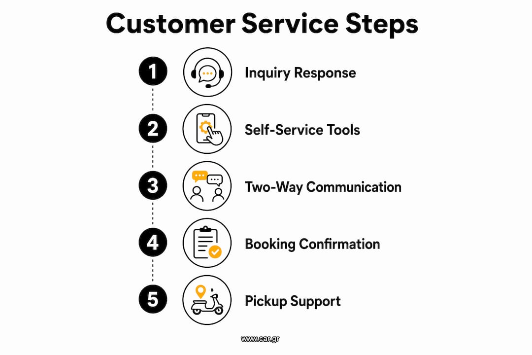 Infographic outlining customer service steps in rentals