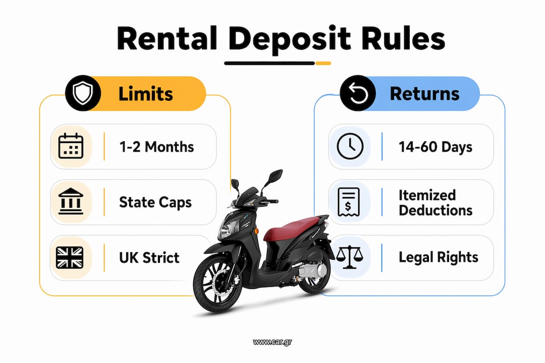 Infographic comparing rental deposit limits and refund rules