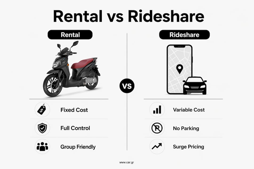 Infographic comparing rental and rideshare features