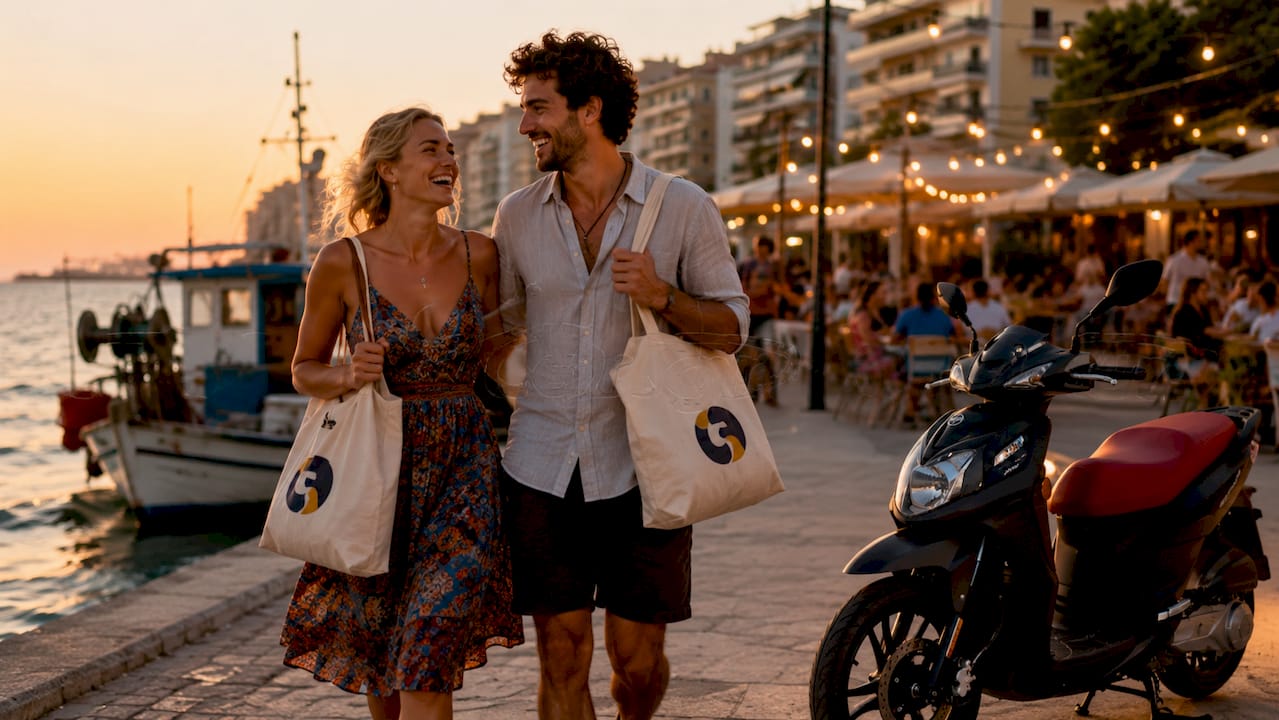Young professionals enjoying Thessaloniki waterfront promenade