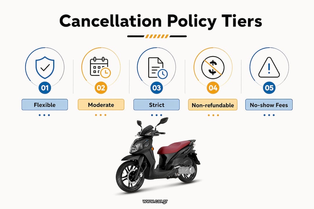 Infographic illustrating rental cancellation policy types hierarchy