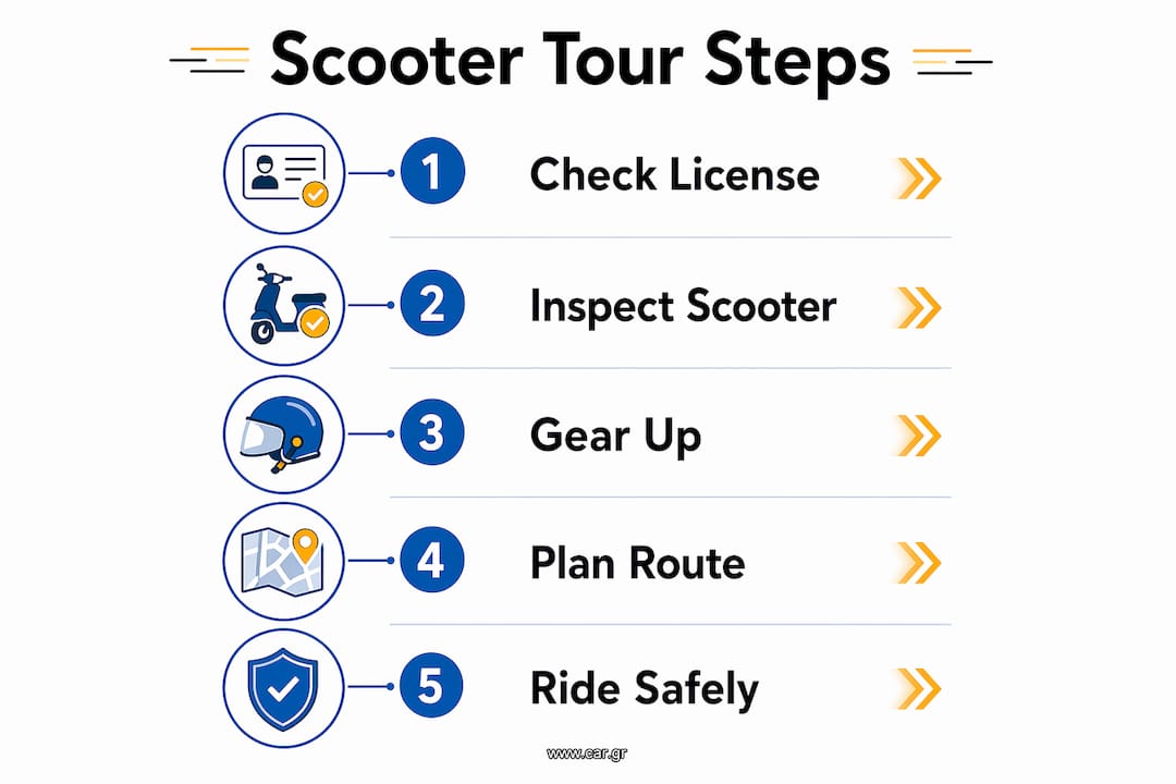 Infographic outlining scooter touring workflow steps