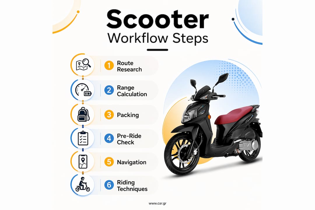 Infographic of scooter adventure workflow steps