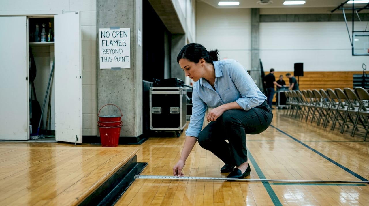 Event manager measuring distance for fire safety