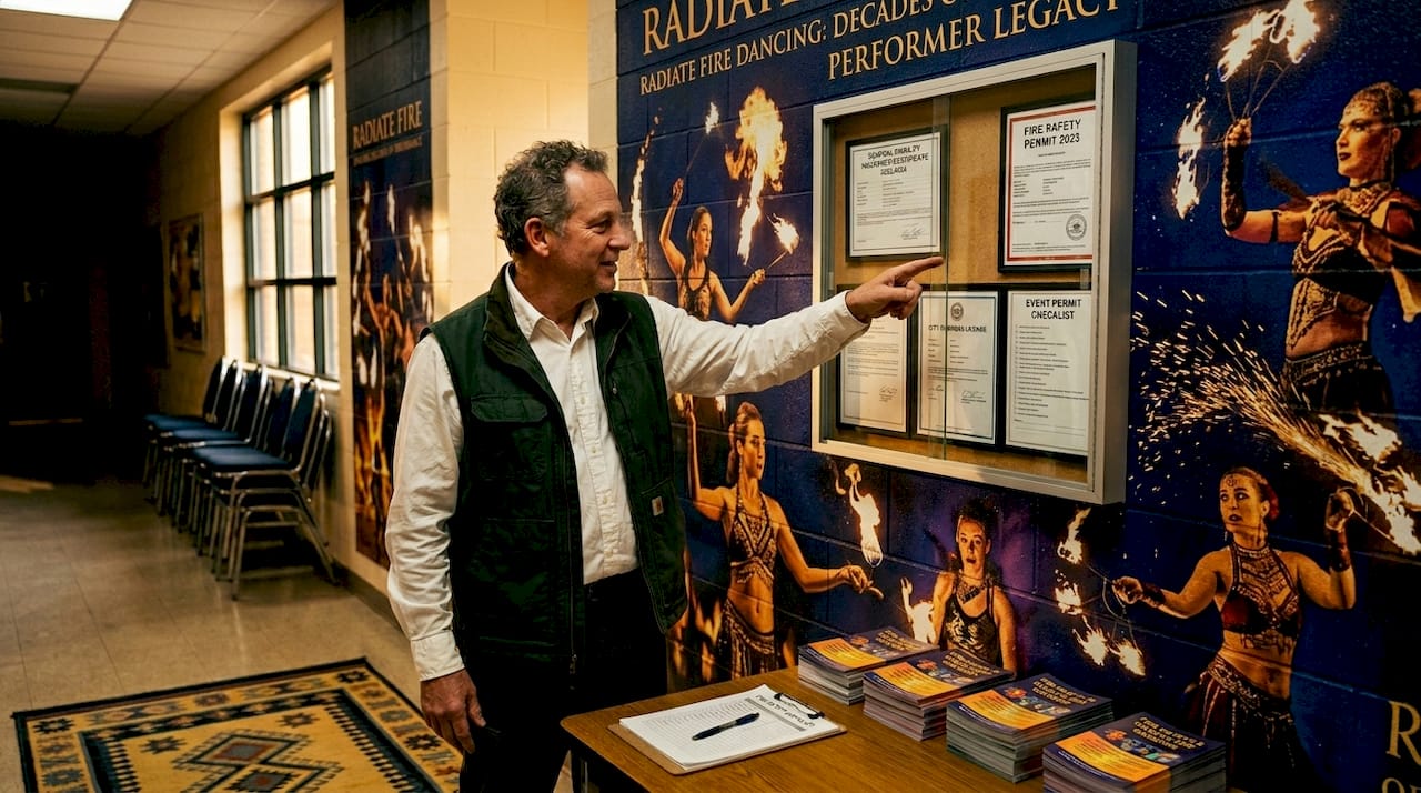 Venue manager shows posted safety certificates