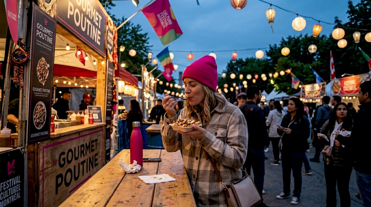 Woman sampling food at Montreal festival