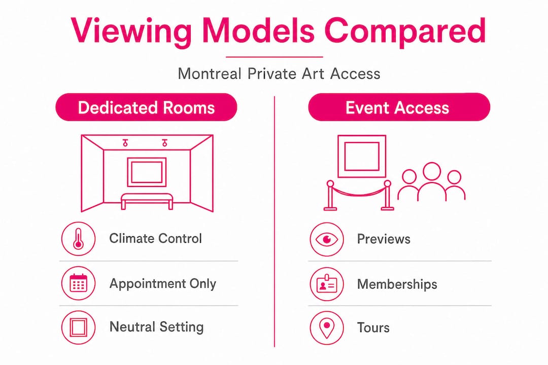 Infographic contrasting two types of private art viewing