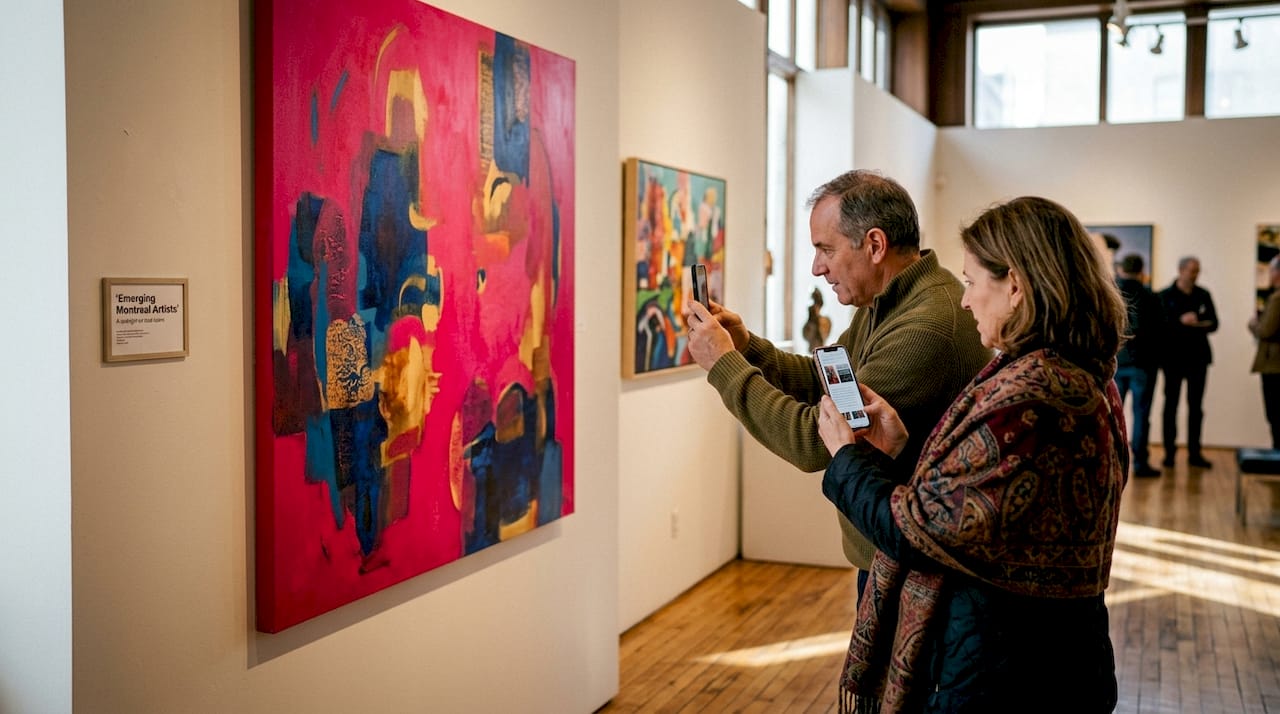 Visitors at Montreal art gallery viewing paintings. what is cultural luxury.