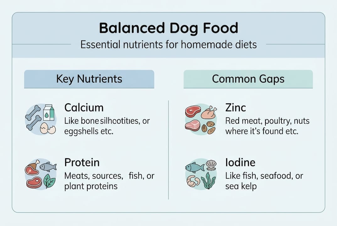 Infographic showing balanced dog diet essentials
