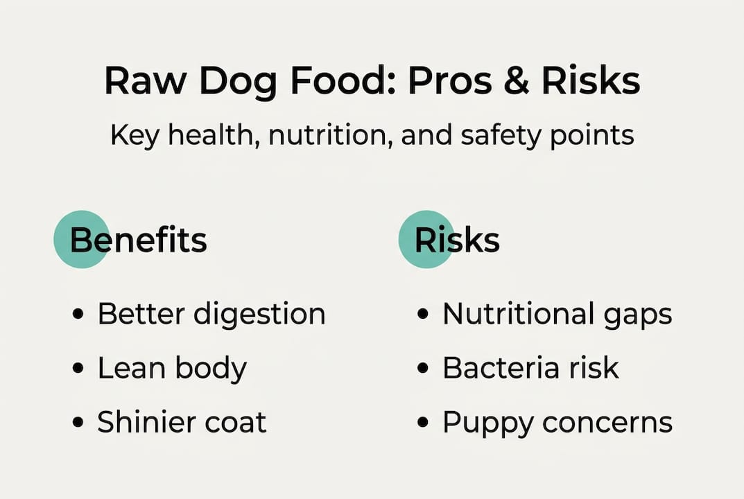Infographic comparing raw dog food pros and risks