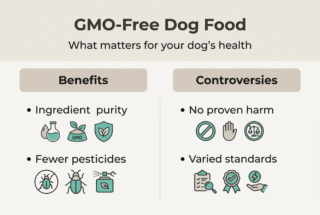 Infographic about GMO-free dog food benefits and controversies