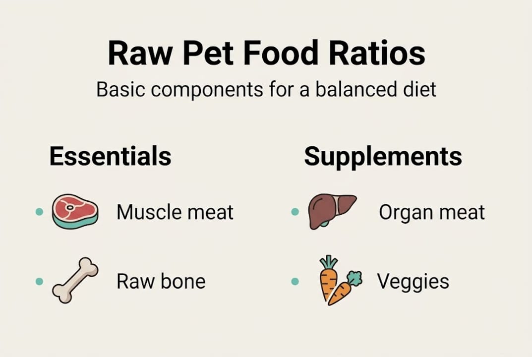 Infographic showing raw pet food components
