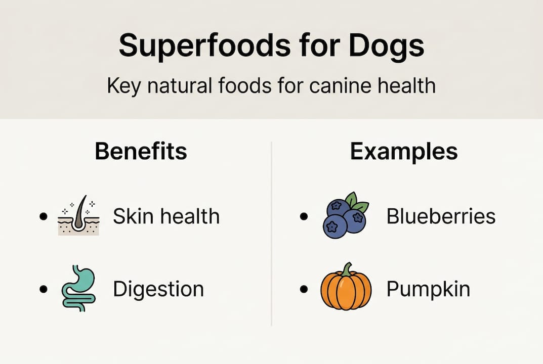 Infographic showing main dog superfoods and benefits