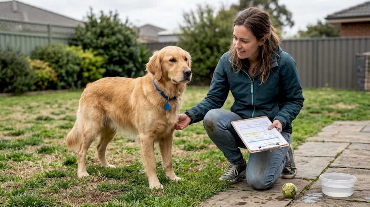 Checking golden retriever’s body condition