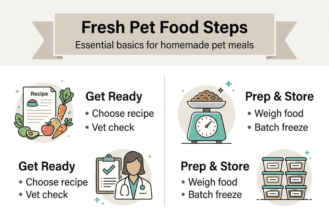Infographic showing fresh pet food prep basics