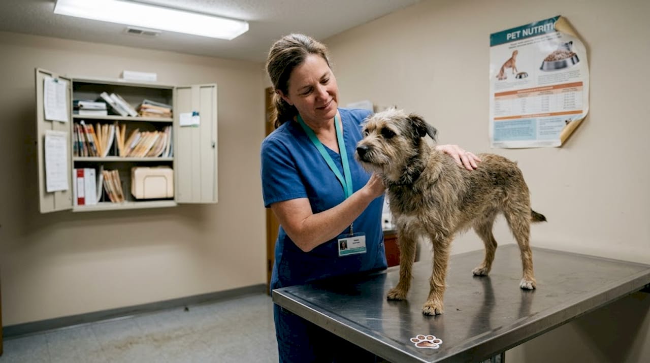 Dog health checkup at veterinary clinic