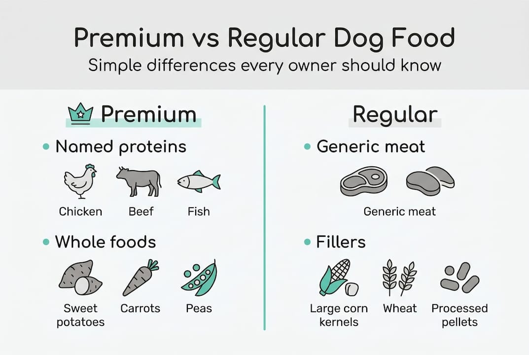 Infographic comparing premium and regular dog food