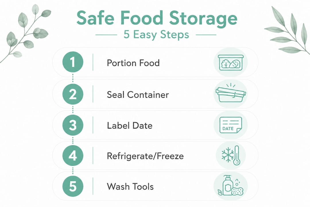 Vertical infographic for safe dog food storage steps