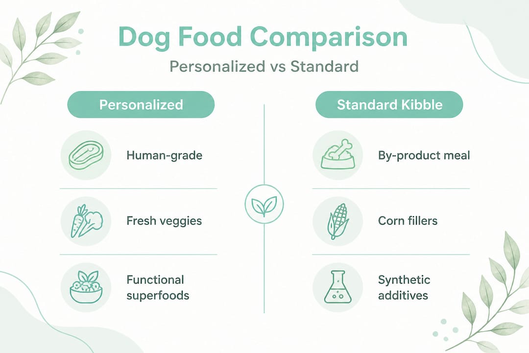 Infographic comparing dog food ingredients types