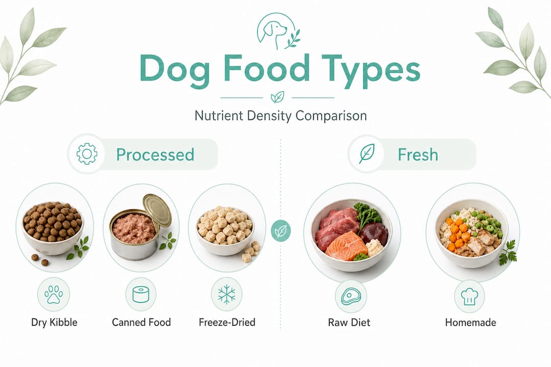 Infographic comparing processed and fresh dog food types