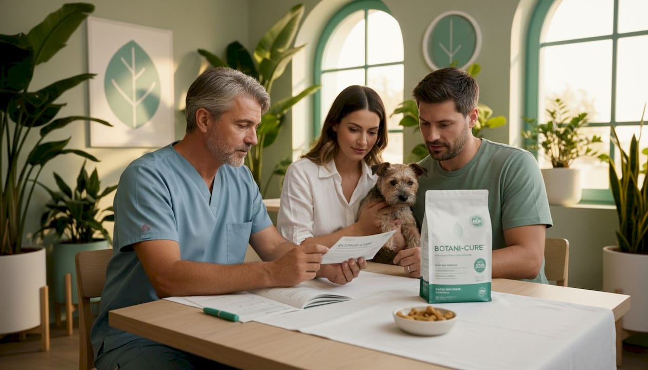 Veterinarian and pet owners discuss dog food label