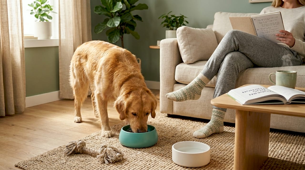 Dog enjoying natural meal at home