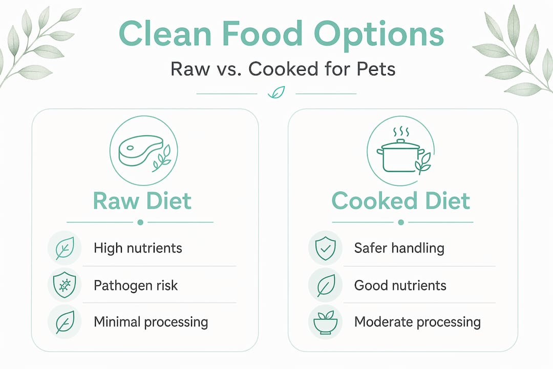 Infographic comparing raw and cooked clean pet diets