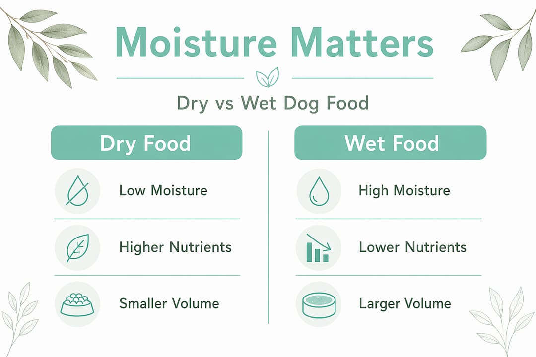 Infographic comparing dry and wet dog food moisture