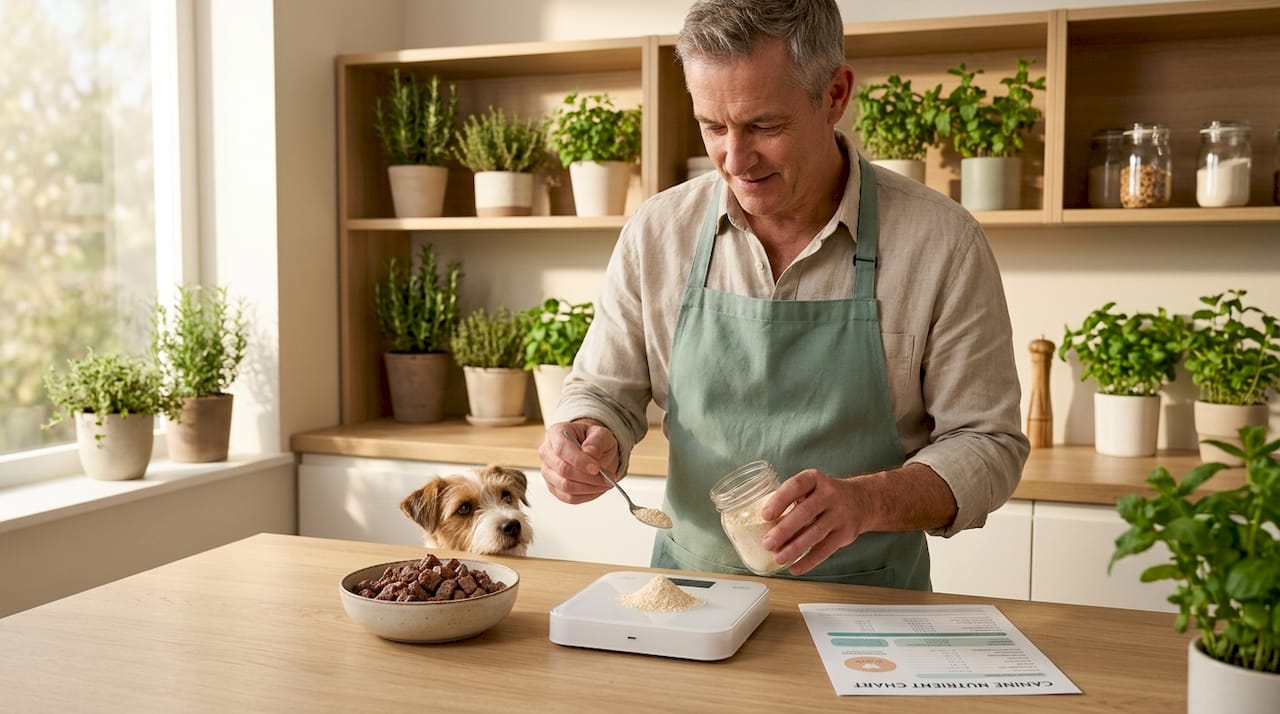 Man measuring nutrients for homemade dog food